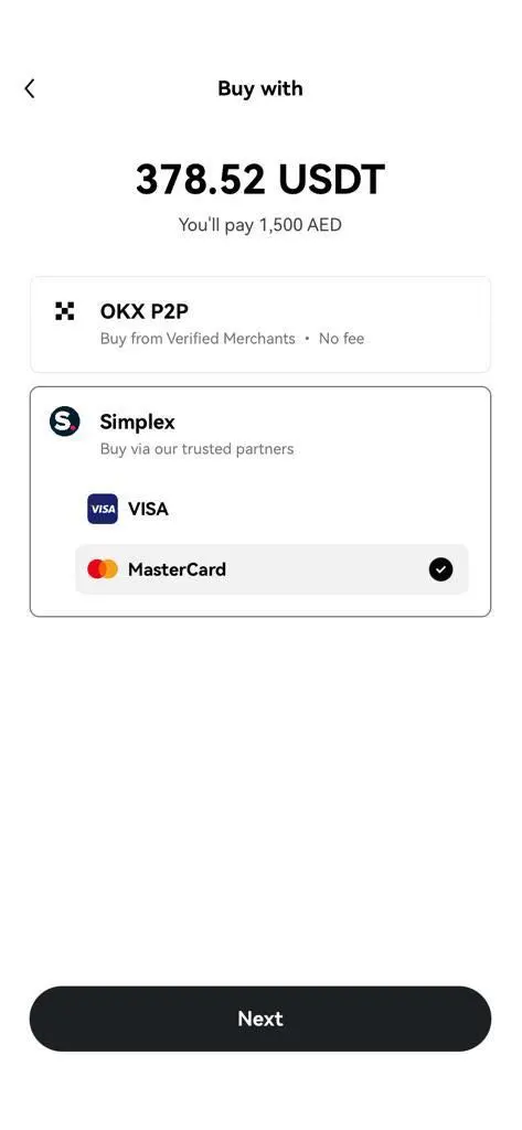 Buy USDT with Simplex from OKX